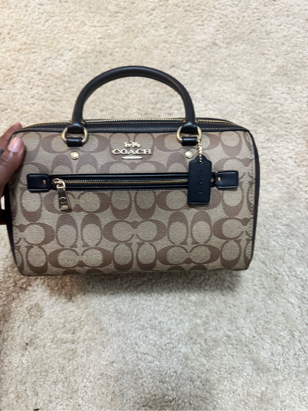 Coach Brown Signature Canvas Satchel with Dark Brown Trim